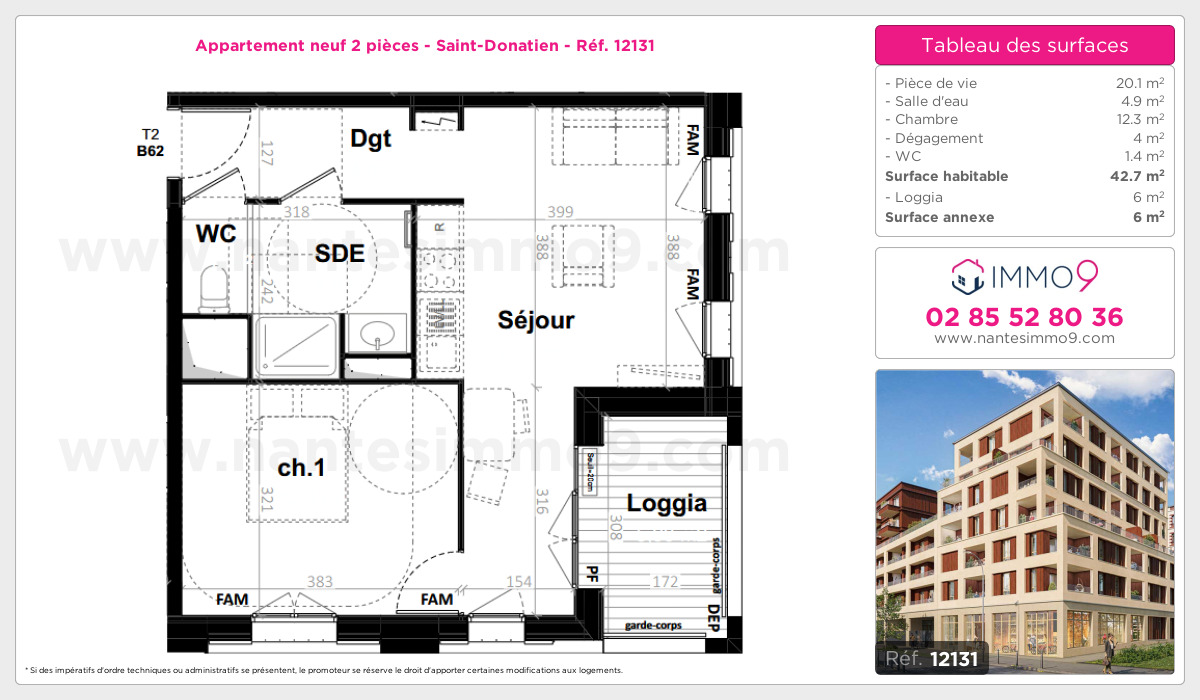 Plan et surfaces, Programme neuf Nantes : Saint-Donatien Référence n° 12131