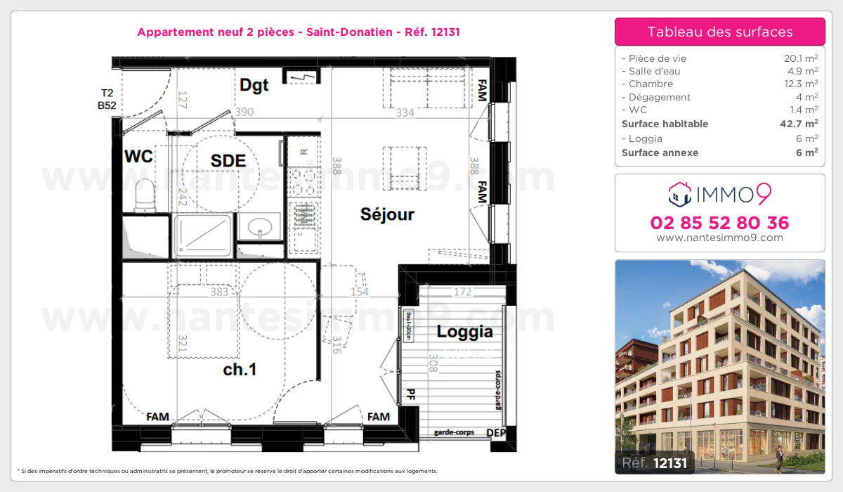 Plan et surfaces, Programme neuf Nantes : Saint-Donatien Référence n° 12131