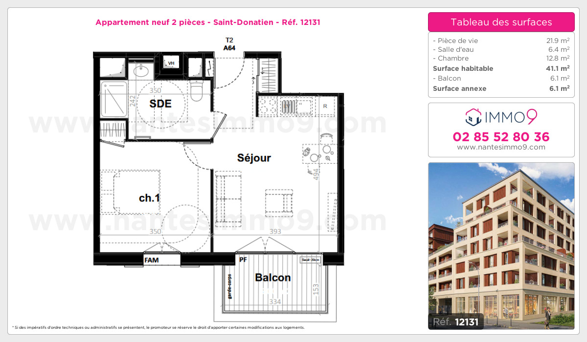 Plan et surfaces, Programme neuf Nantes : Saint-Donatien Référence n° 12131