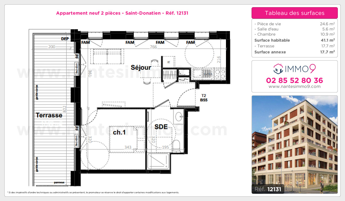 Plan et surfaces, Programme neuf Nantes : Saint-Donatien Référence n° 12131