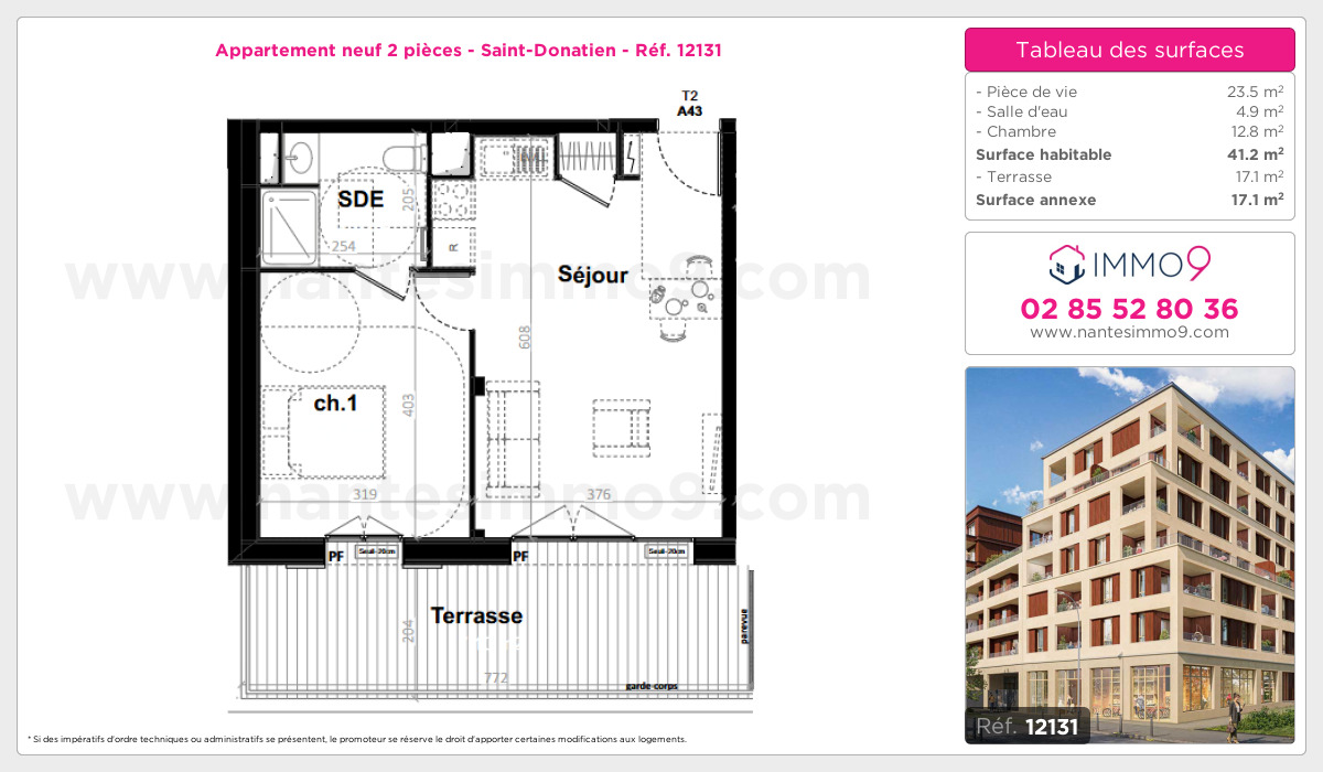 Plan et surfaces, Programme neuf Nantes : Saint-Donatien Référence n° 12131