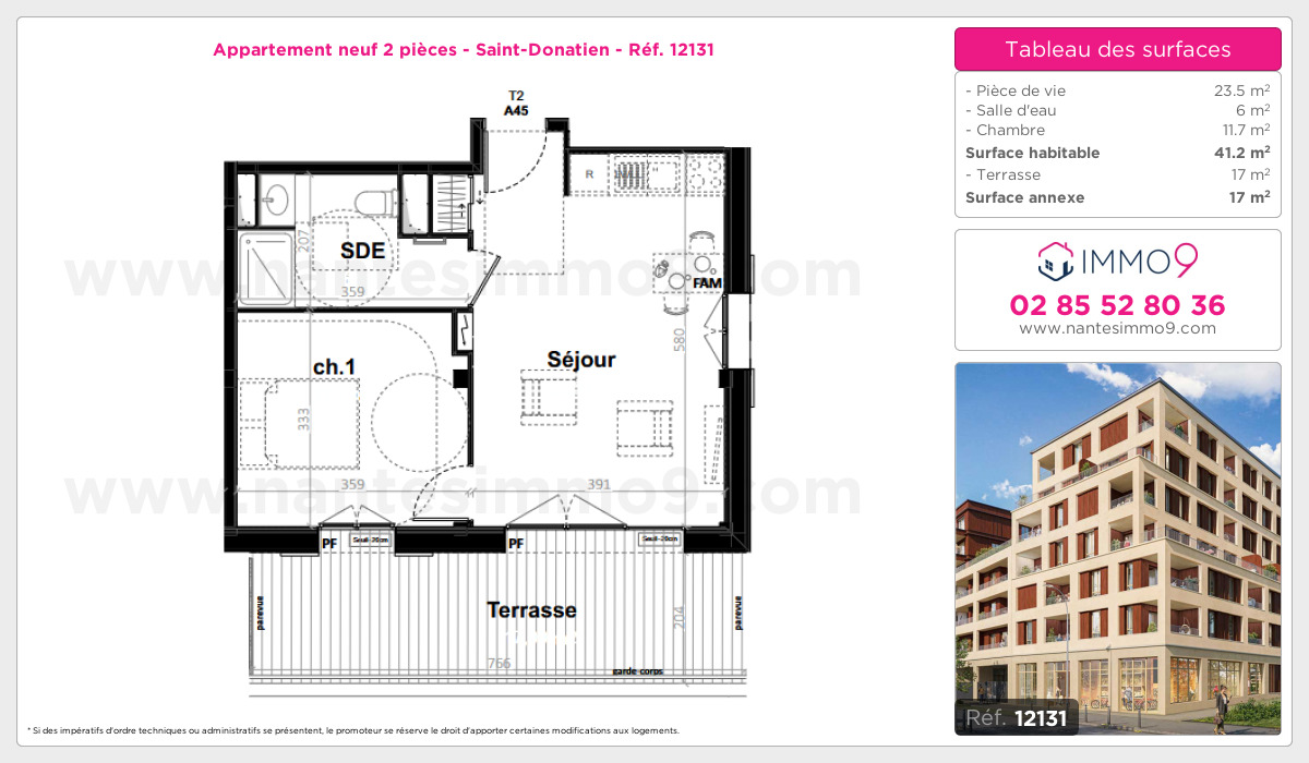Plan et surfaces, Programme neuf Nantes : Saint-Donatien Référence n° 12131