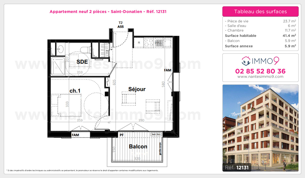 Plan et surfaces, Programme neuf Nantes : Saint-Donatien Référence n° 12131