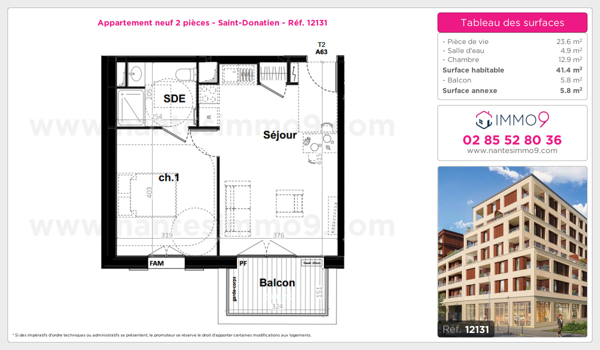 Plan et surfaces, Programme neuf Nantes : Saint-Donatien Référence n° 12131
