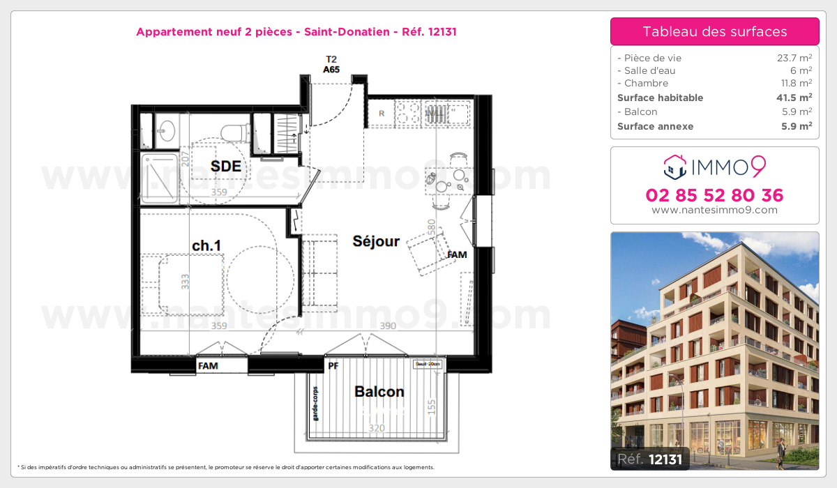Plan et surfaces, Programme neuf Nantes : Saint-Donatien Référence n° 12131