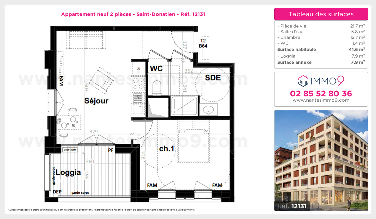 Plan et surfaces, Programme neuf Nantes : Saint-Donatien Référence n° 12131