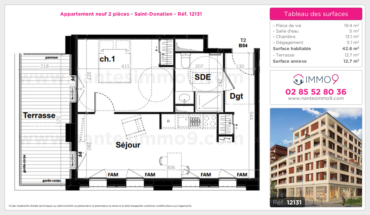 Plan et surfaces, Programme neuf Nantes : Saint-Donatien Référence n° 12131