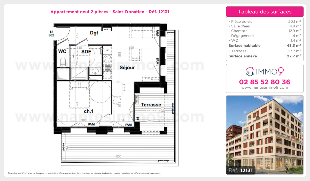 Plan et surfaces, Programme neuf Nantes : Saint-Donatien Référence n° 12131