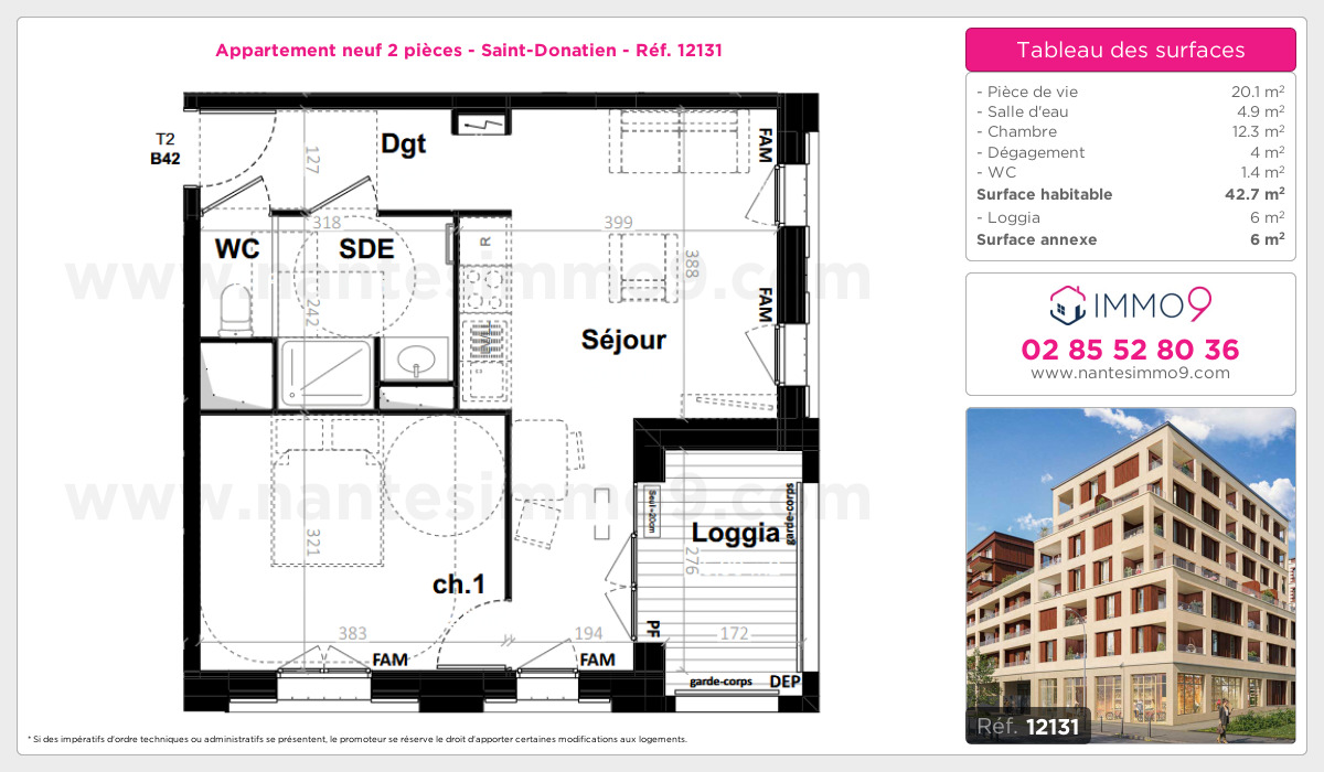 Plan et surfaces, Programme neuf Nantes : Saint-Donatien Référence n° 12131