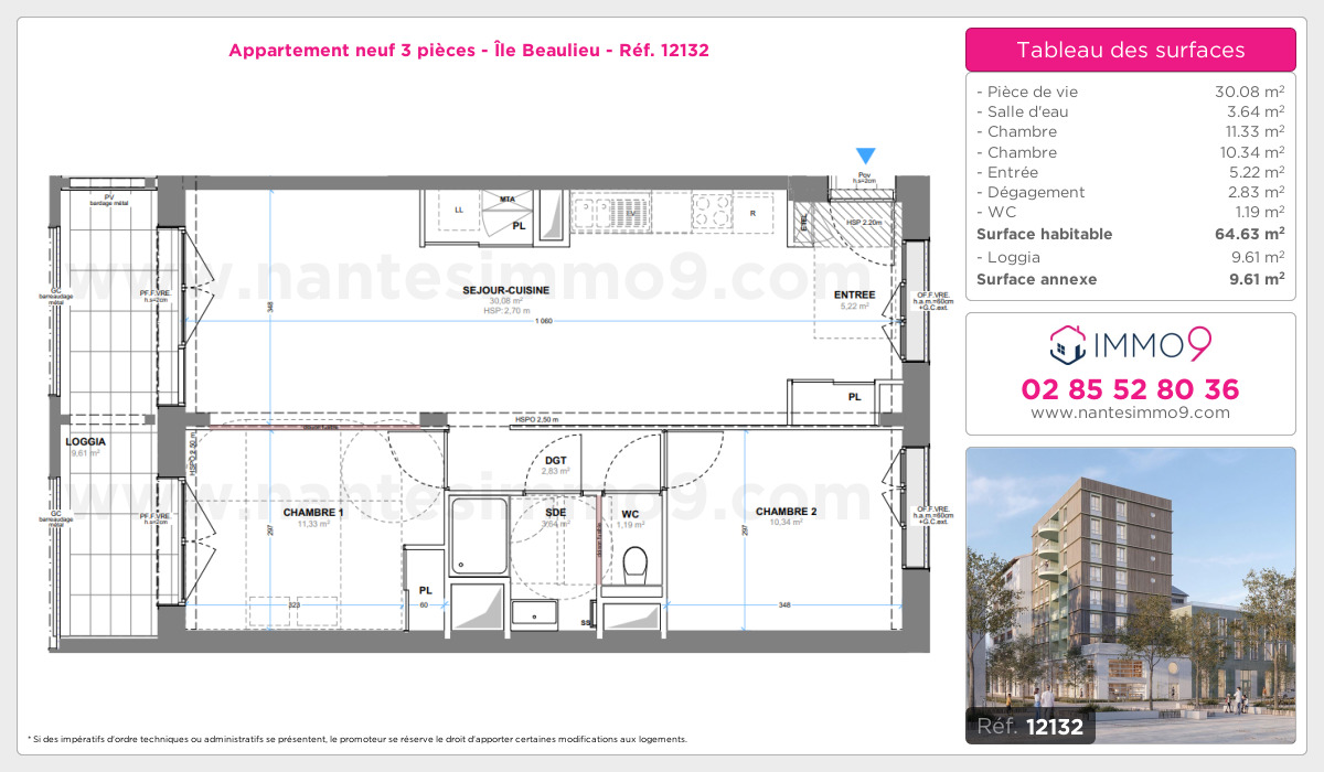 Plan et surfaces, Programme neuf Nantes : Île Beaulieu Référence n° 12132