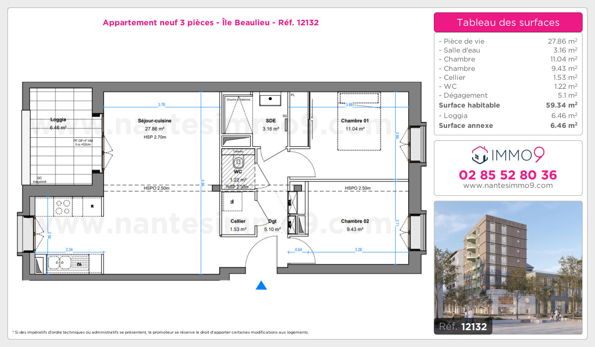 Plan et surfaces, Programme neuf Nantes : Île Beaulieu Référence n° 12132