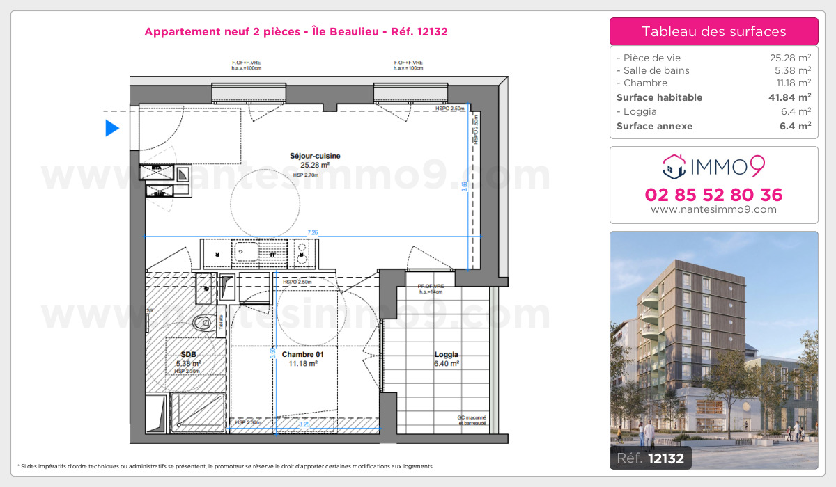 Plan et surfaces, Programme neuf Nantes : Île Beaulieu Référence n° 12132
