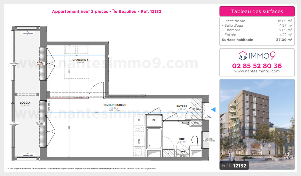 Plan et surfaces, Programme neuf Nantes : Île Beaulieu Référence n° 12132