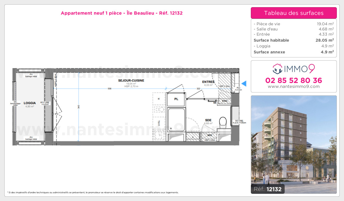 Plan et surfaces, Programme neuf Nantes : Île Beaulieu Référence n° 12132