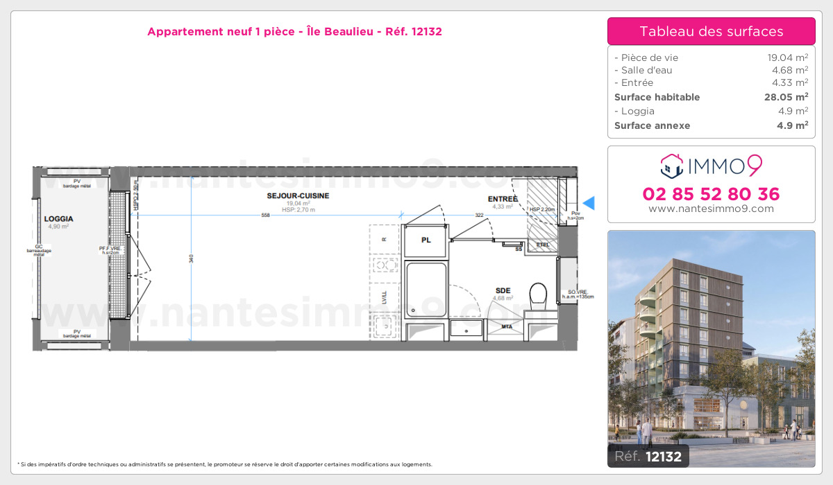 Plan et surfaces, Programme neuf Nantes : Île Beaulieu Référence n° 12132