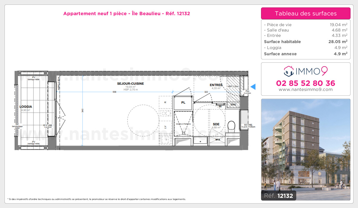 Plan et surfaces, Programme neuf Nantes : Île Beaulieu Référence n° 12132