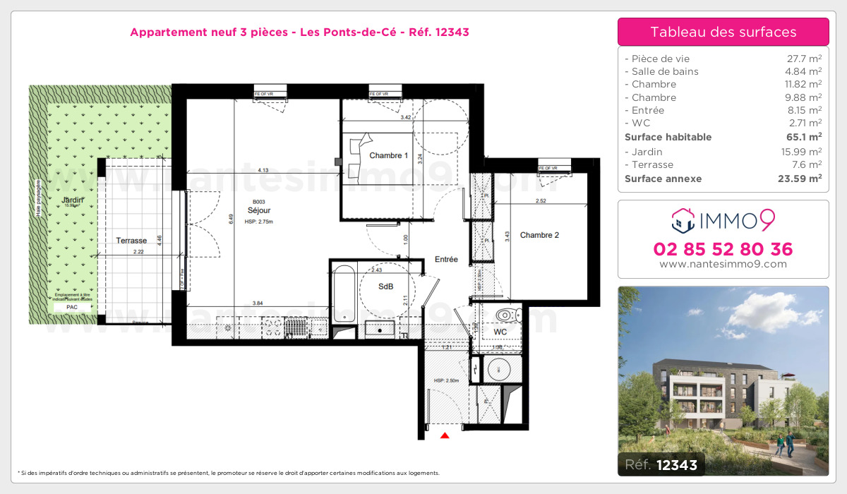 Plan et surfaces, Programme neuf Ponts-de-Cé Référence n° 12343