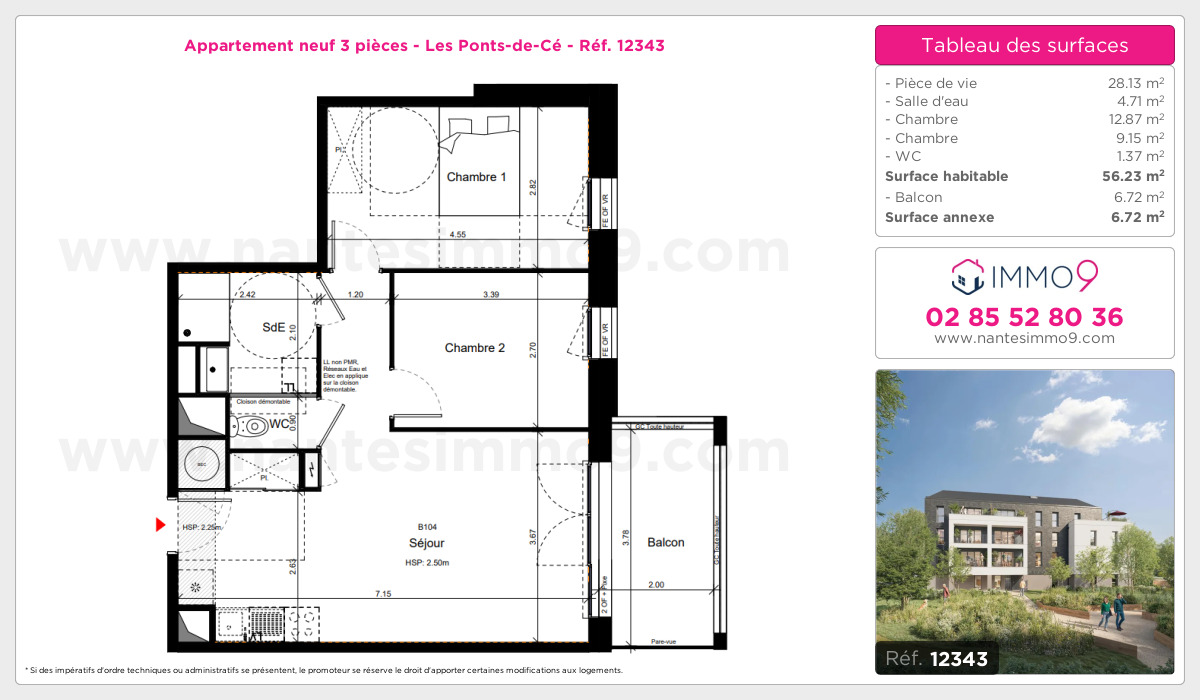 Plan et surfaces, Programme neuf Ponts-de-Cé Référence n° 12343