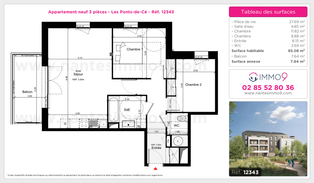 Plan et surfaces, Programme neuf Ponts-de-Cé Référence n° 12343