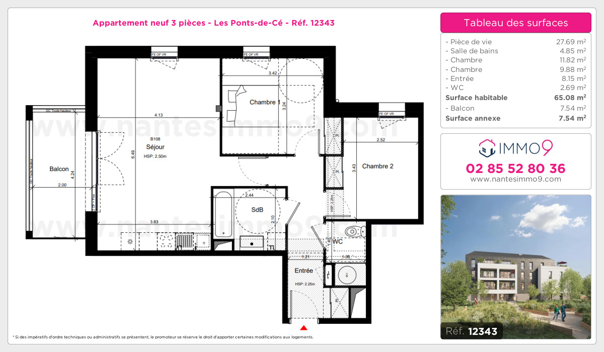 Plan et surfaces, Programme neuf Ponts-de-Cé Référence n° 12343