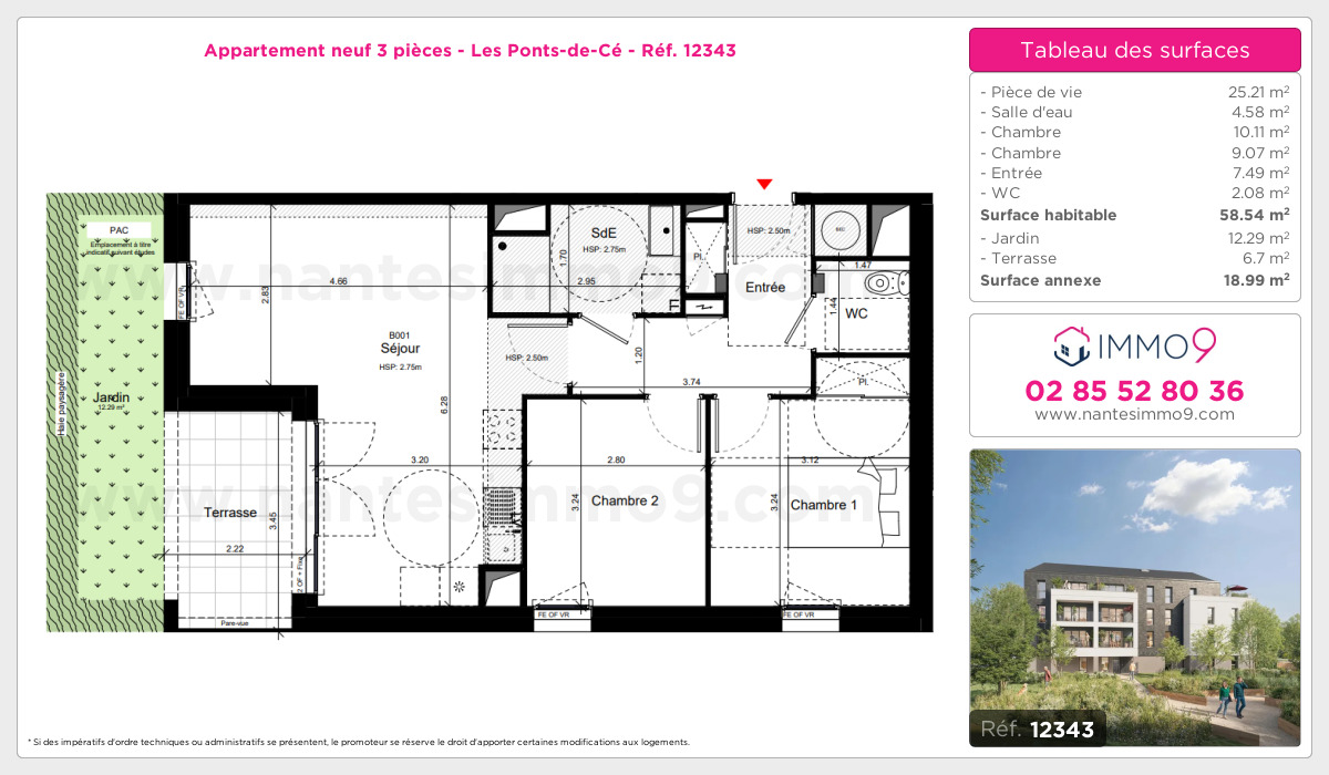 Plan et surfaces, Programme neuf Ponts-de-Cé Référence n° 12343