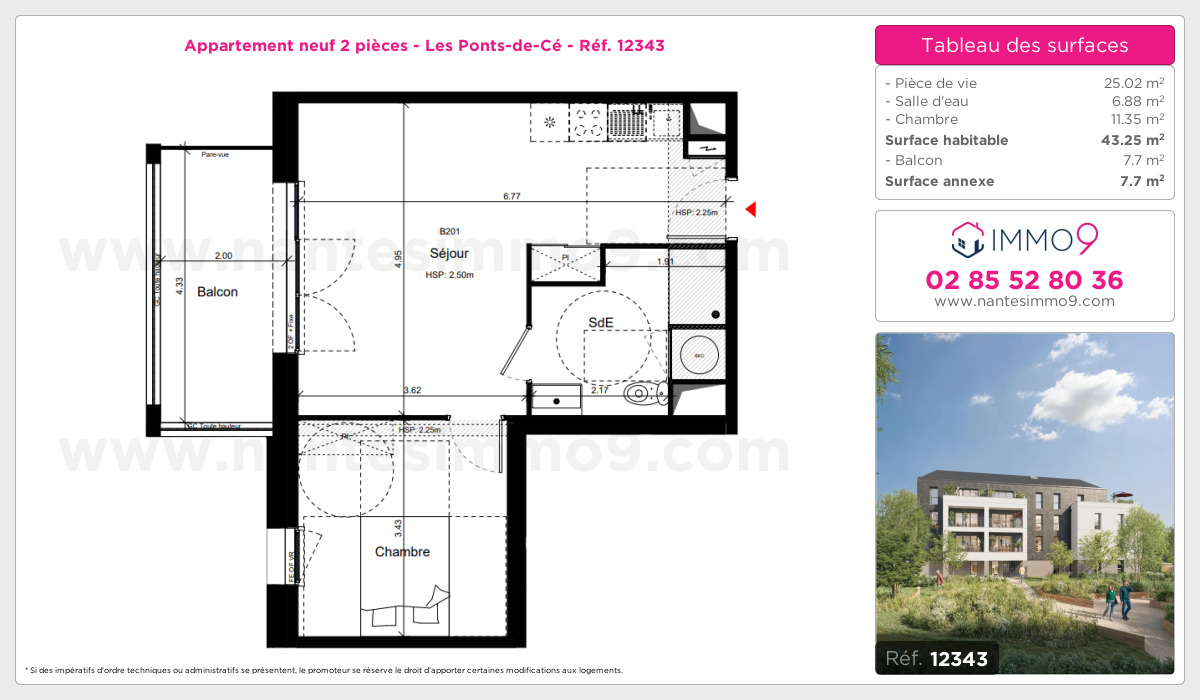 Plan et surfaces, Programme neuf Ponts-de-Cé Référence n° 12343