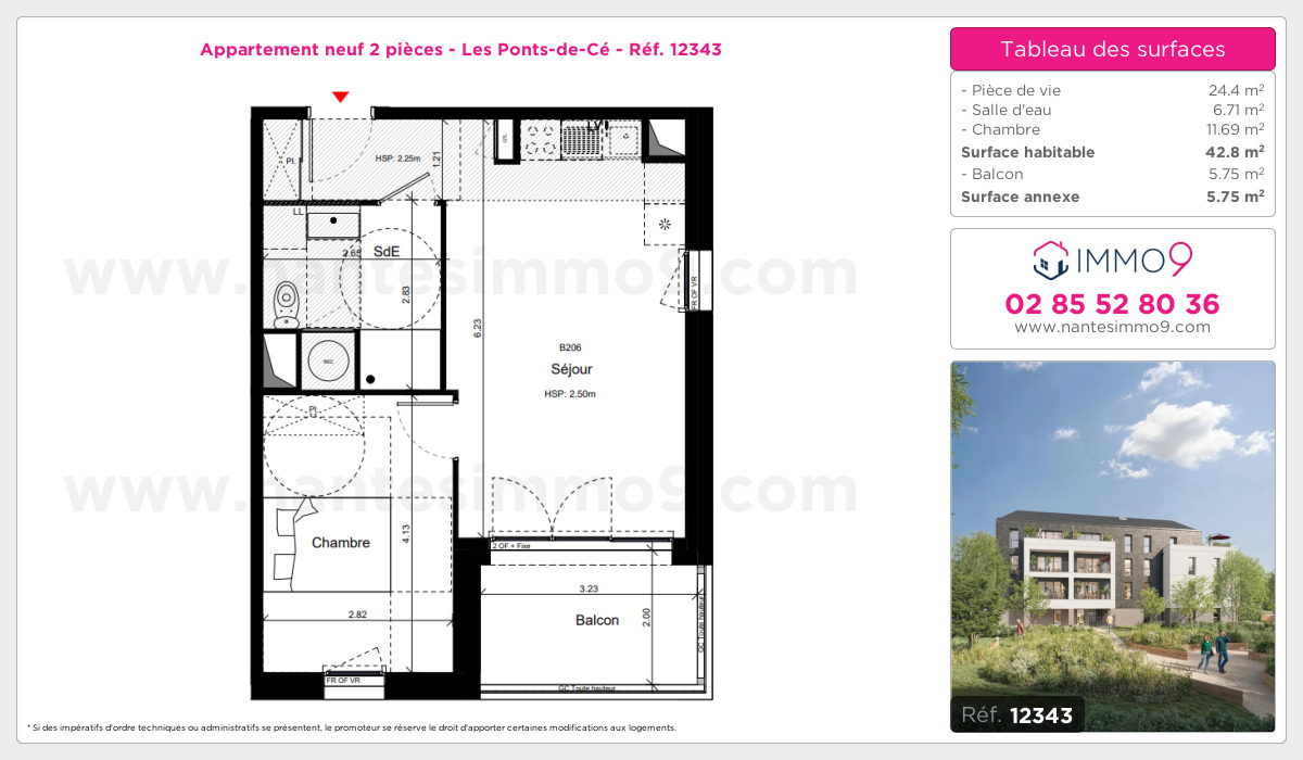 Plan et surfaces, Programme neuf Ponts-de-Cé Référence n° 12343