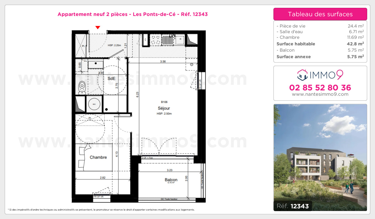 Plan et surfaces, Programme neuf Ponts-de-Cé Référence n° 12343
