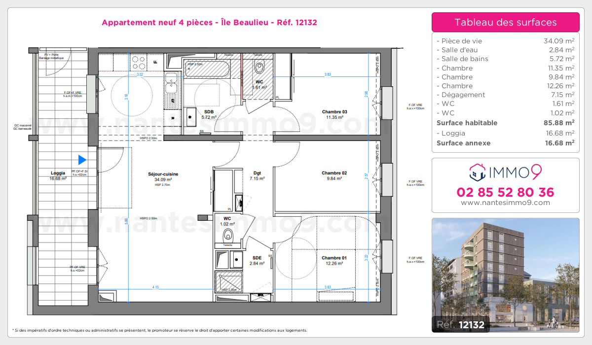 Plan et surfaces, Programme neuf Nantes : Île Beaulieu Référence n° 12132