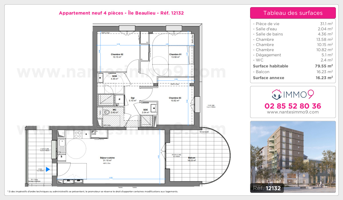 Plan et surfaces, Programme neuf Nantes : Île Beaulieu Référence n° 12132