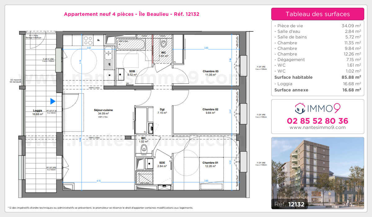 Plan et surfaces, Programme neuf Nantes : Île Beaulieu Référence n° 12132