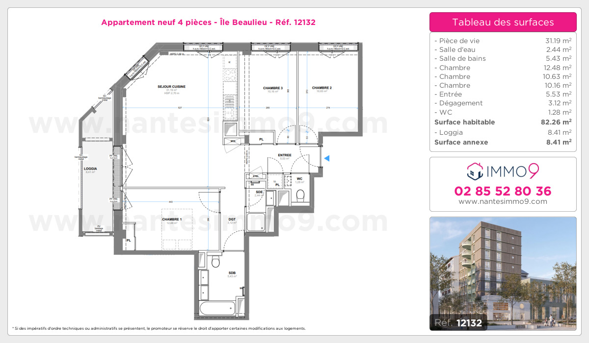Plan et surfaces, Programme neuf Nantes : Île Beaulieu Référence n° 12132