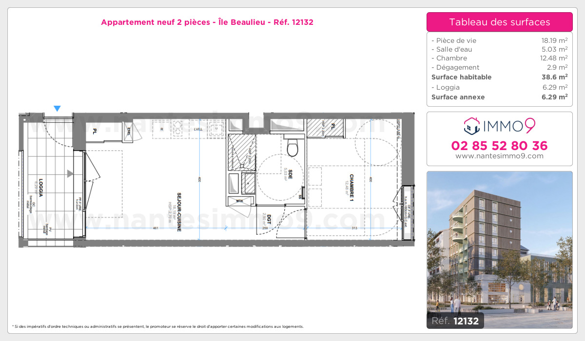 Plan et surfaces, Programme neuf Nantes : Île Beaulieu Référence n° 12132