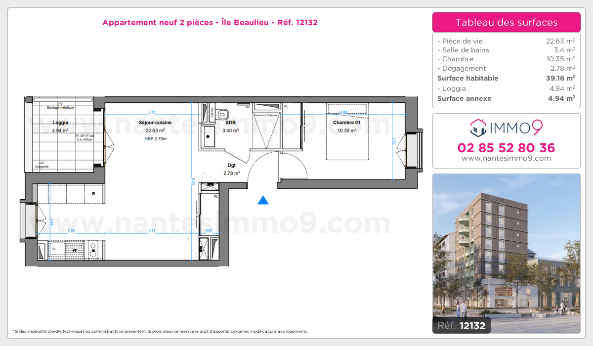 Plan et surfaces, Programme neuf Nantes : Île Beaulieu Référence n° 12132