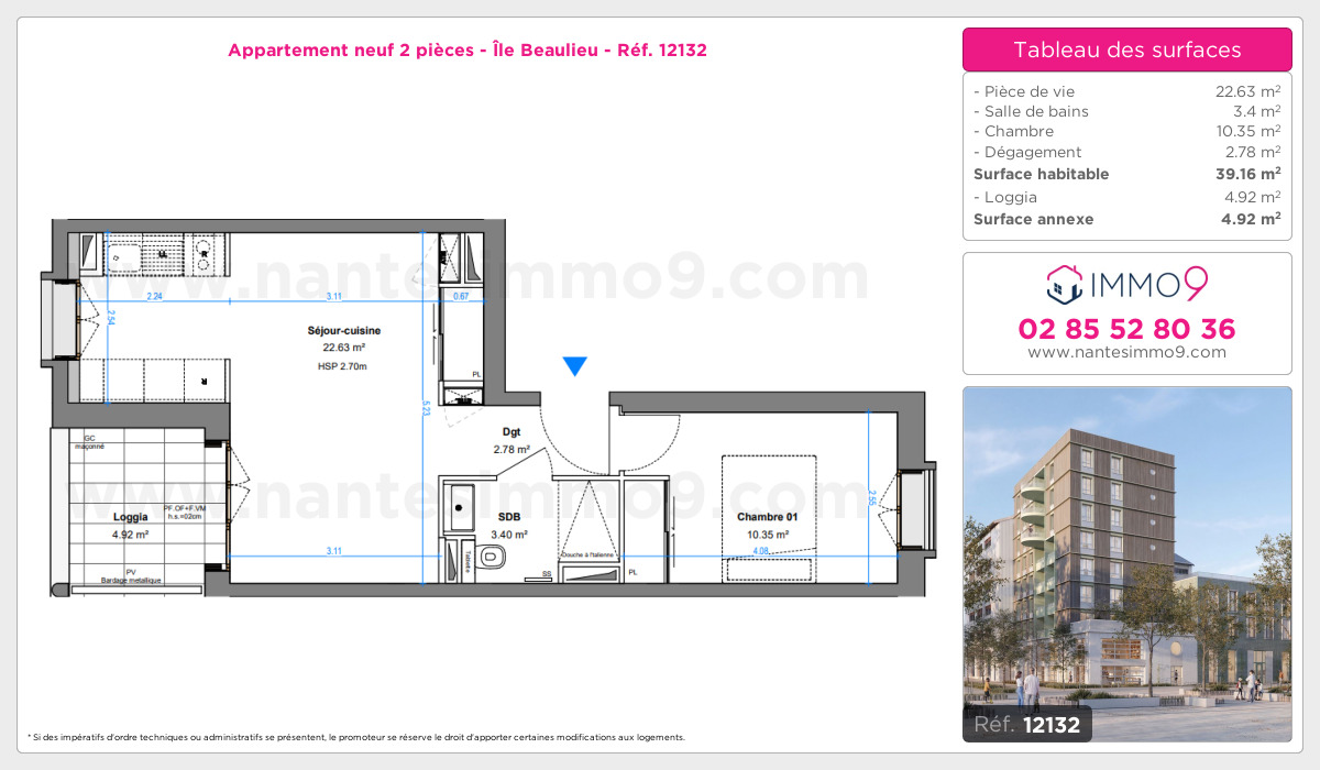 Plan et surfaces, Programme neuf Nantes : Île Beaulieu Référence n° 12132