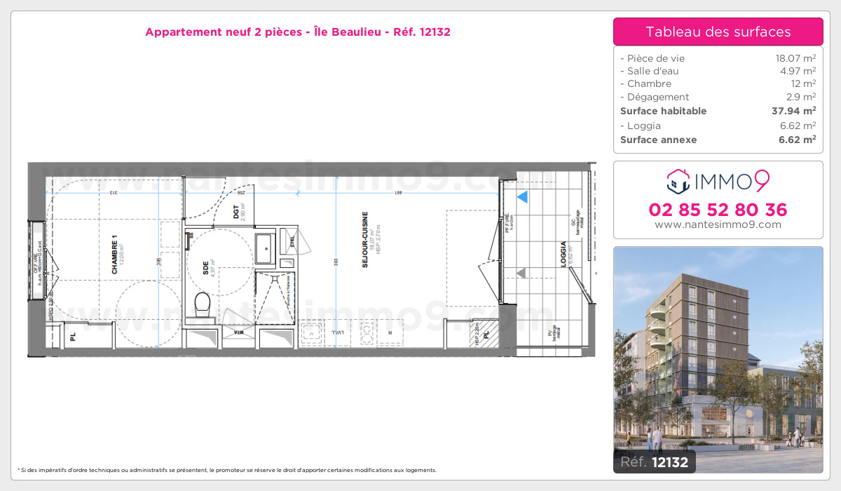 Plan et surfaces, Programme neuf Nantes : Île Beaulieu Référence n° 12132