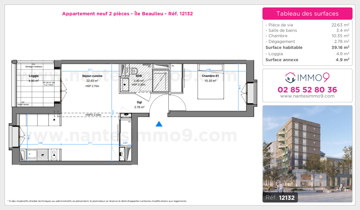 Plan et surfaces, Programme neuf Nantes : Île Beaulieu Référence n° 12132