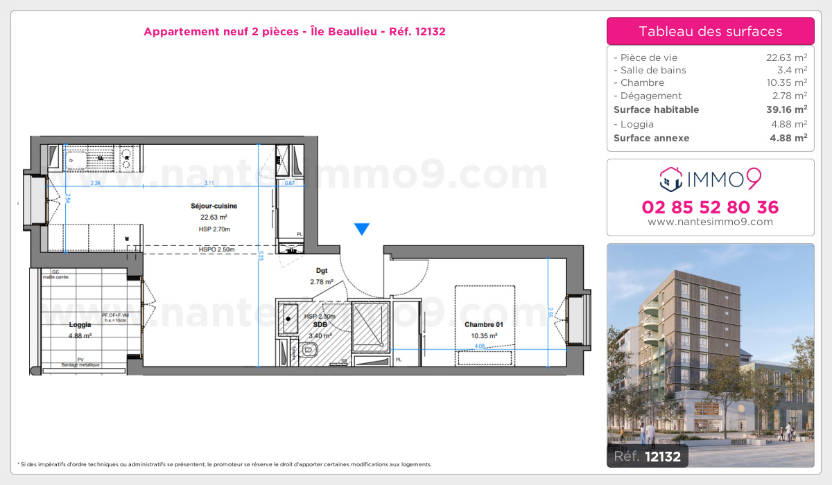 Plan et surfaces, Programme neuf Nantes : Île Beaulieu Référence n° 12132