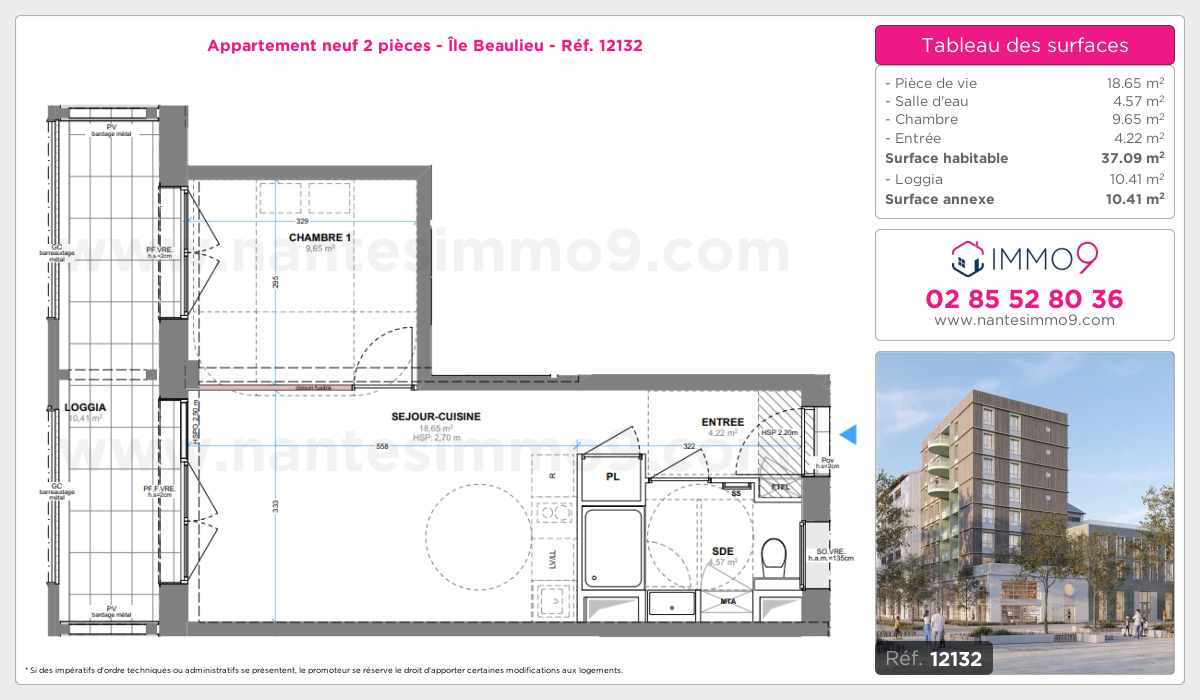 Plan et surfaces, Programme neuf Nantes : Île Beaulieu Référence n° 12132