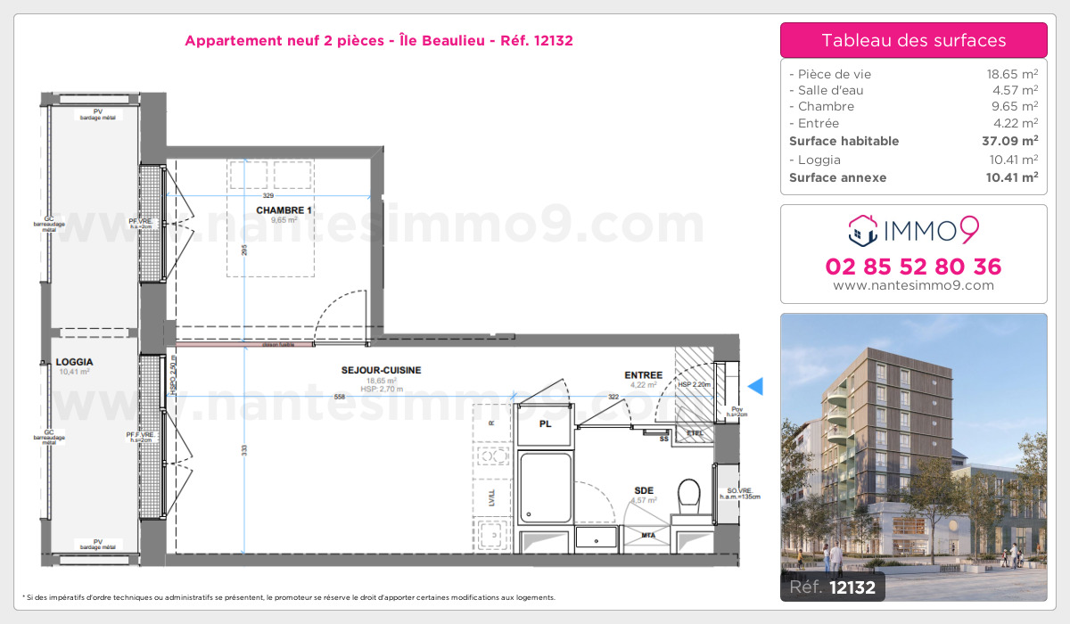 Plan et surfaces, Programme neuf Nantes : Île Beaulieu Référence n° 12132