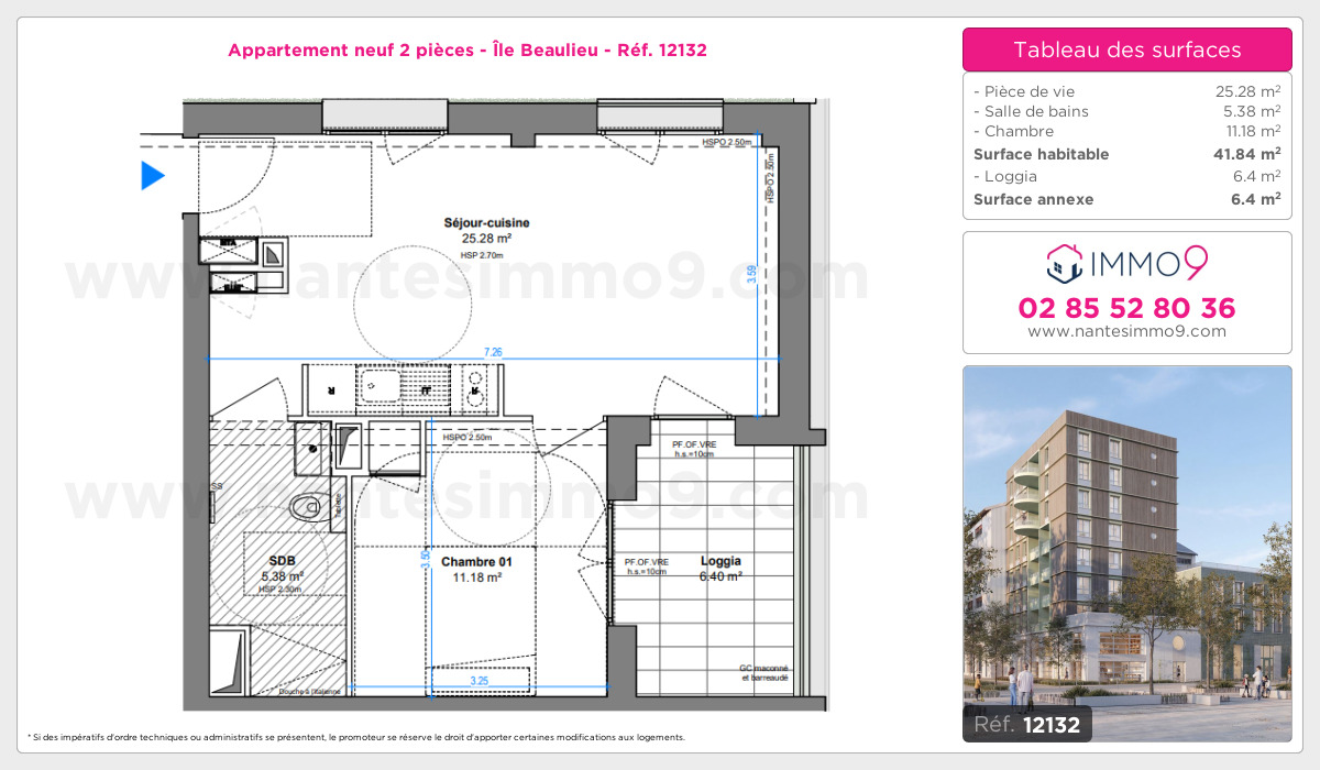 Plan et surfaces, Programme neuf Nantes : Île Beaulieu Référence n° 12132