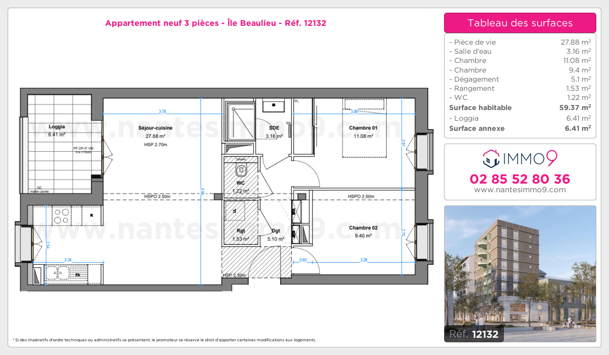 Plan et surfaces, Programme neuf Nantes : Île Beaulieu Référence n° 12132