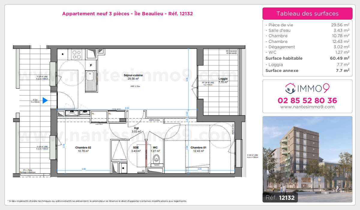 Plan et surfaces, Programme neuf Nantes : Île Beaulieu Référence n° 12132
