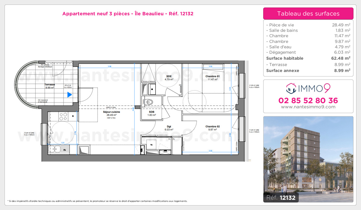 Plan et surfaces, Programme neuf Nantes : Île Beaulieu Référence n° 12132