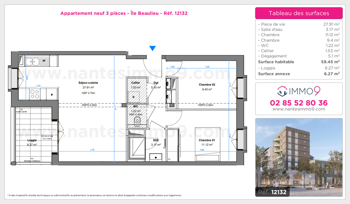 Plan et surfaces, Programme neuf Nantes : Île Beaulieu Référence n° 12132