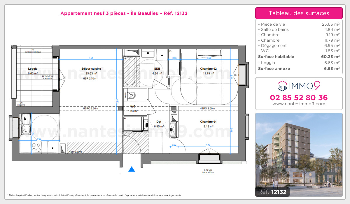 Plan et surfaces, Programme neuf Nantes : Île Beaulieu Référence n° 12132