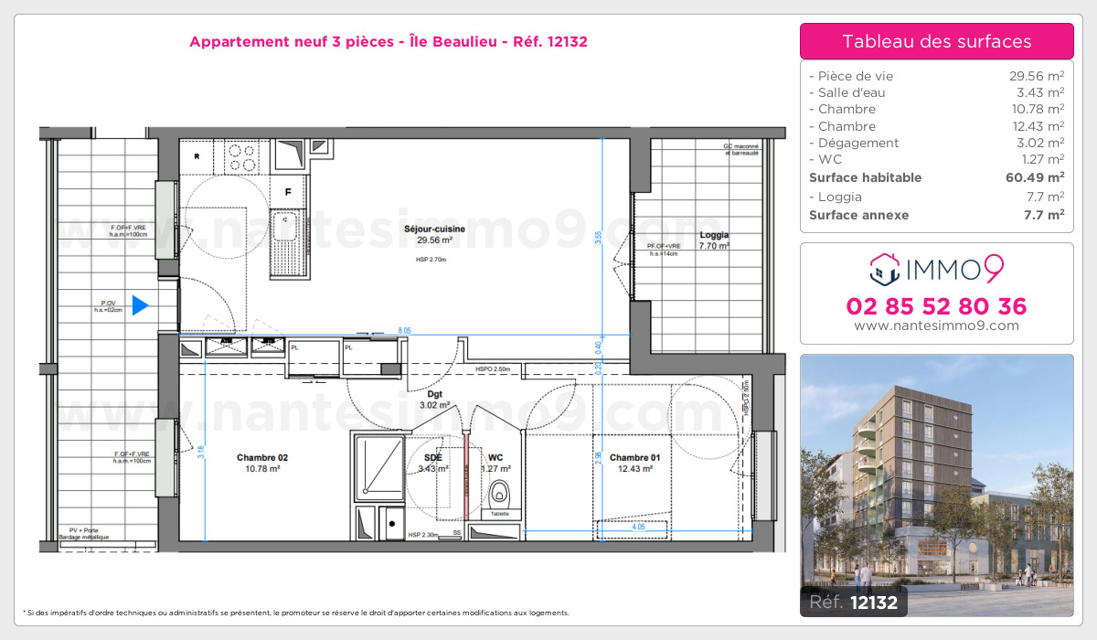 Plan et surfaces, Programme neuf Nantes : Île Beaulieu Référence n° 12132