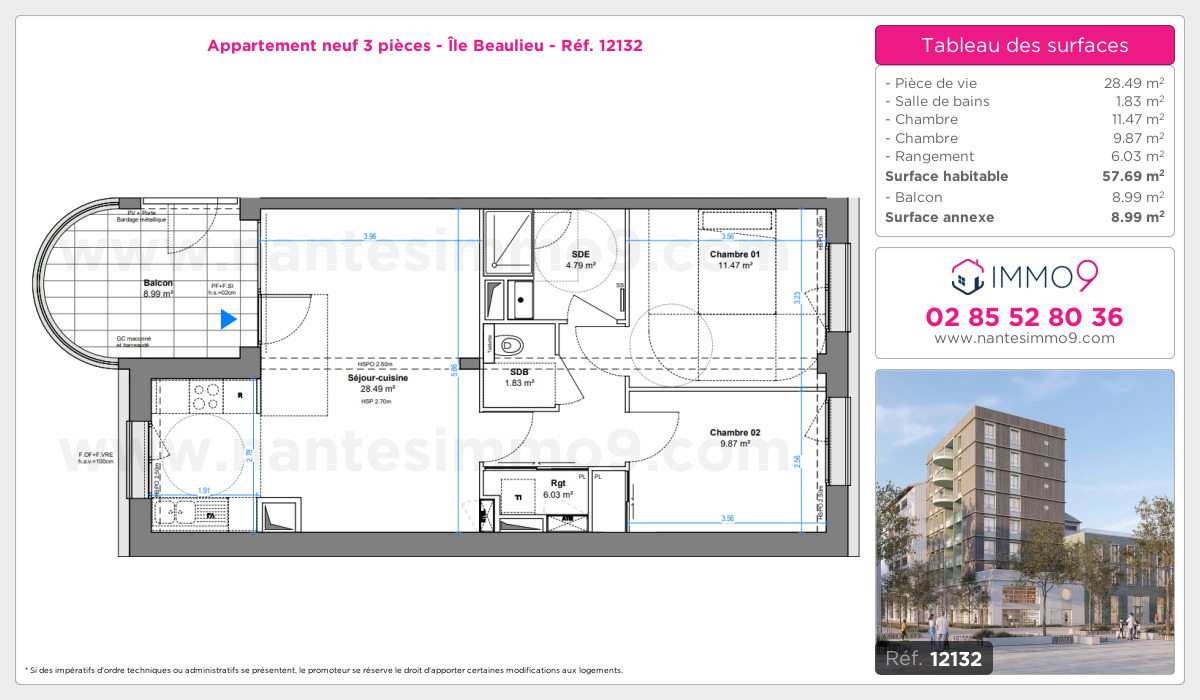 Plan et surfaces, Programme neuf Nantes : Île Beaulieu Référence n° 12132