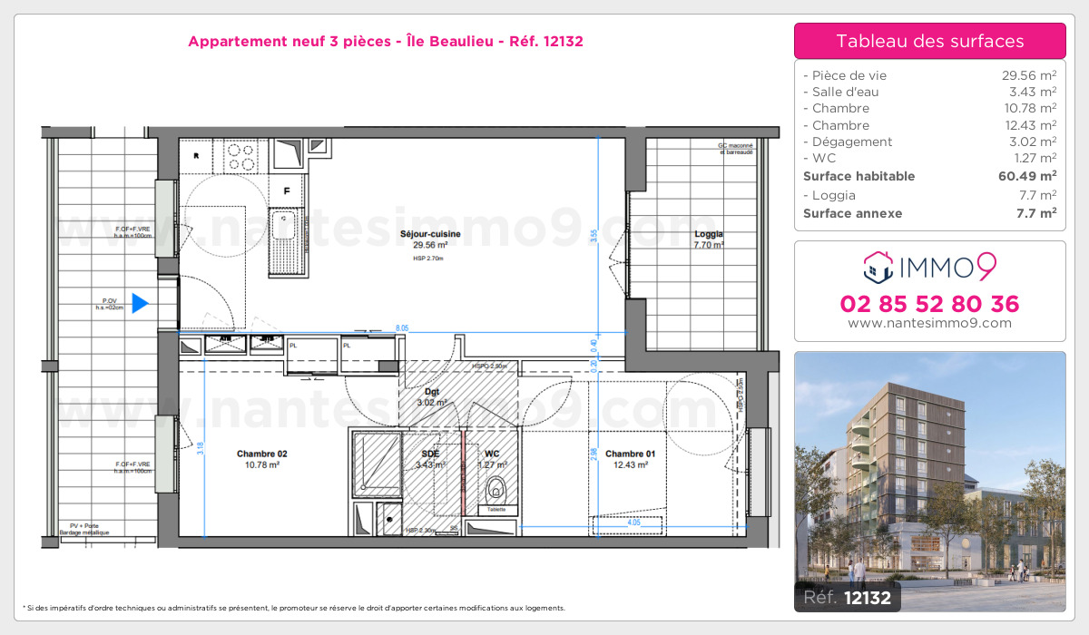 Plan et surfaces, Programme neuf Nantes : Île Beaulieu Référence n° 12132