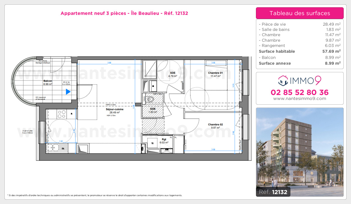 Plan et surfaces, Programme neuf Nantes : Île Beaulieu Référence n° 12132